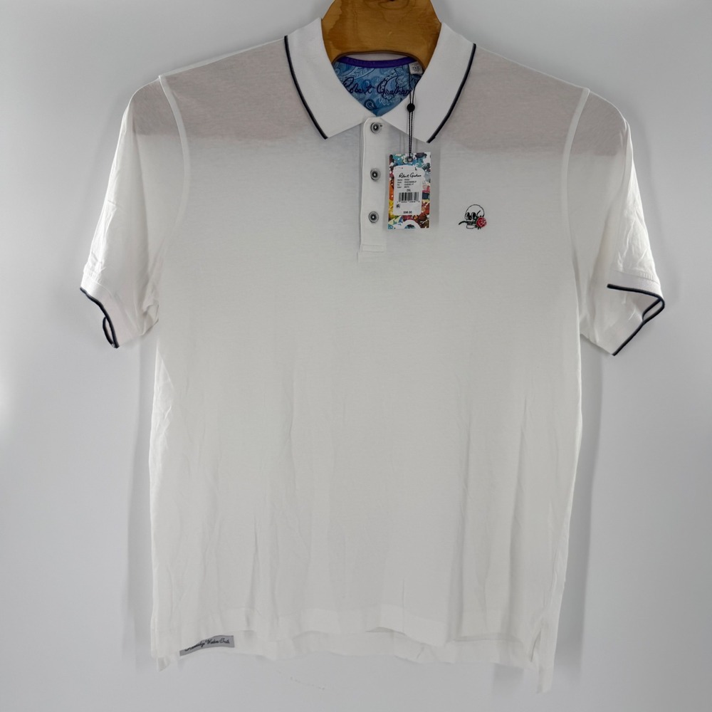 Robert Graham Rossi White Polo Shirt Skull Rose Embroidery RS227808LCF Mens 2XL